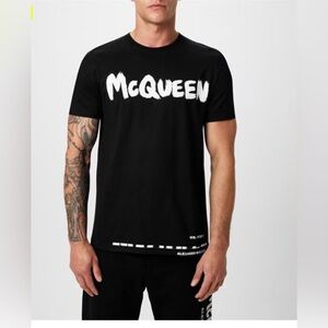ALEXANDER MCQUEEN GRAFFITI LOGO COTTON T-SHIRT BLACK SIZE LARGE NEW